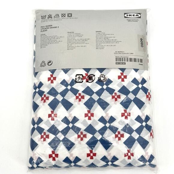 Ikea Sweden Bed Cover Queen/Full Size Cover 2 Pillow Cases Windmills Red Blue - Picture 2 of 7